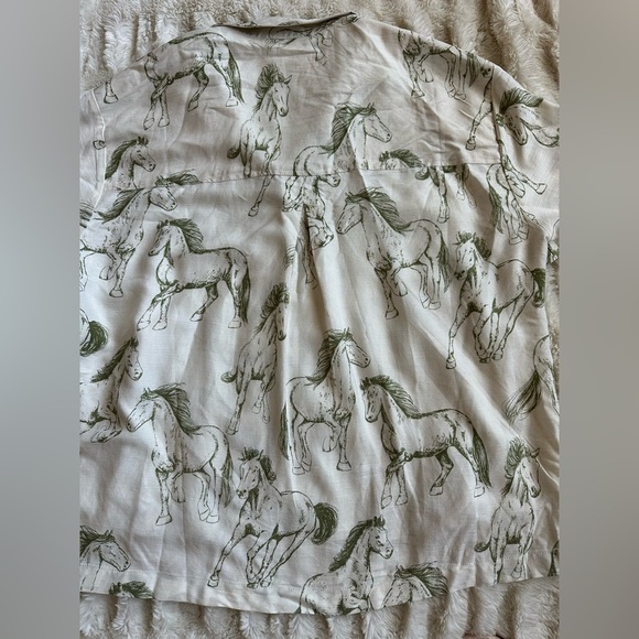 Jane + Delancey Horse Linen Button Down Shirt Women’s Sz Large Boho - Picture 6 of 6